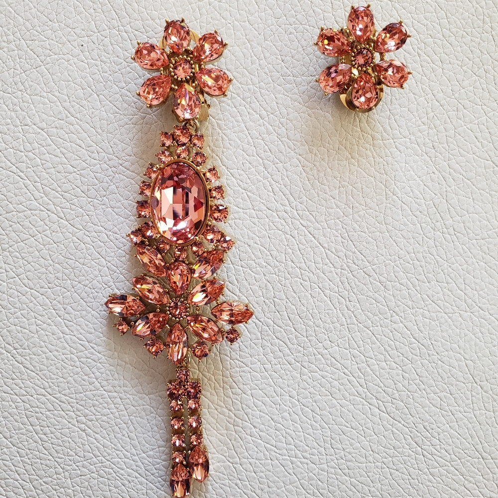 Burberry Posh Drop Red Pink Crystal Earring Stud Set Gold ITALY Swarovski